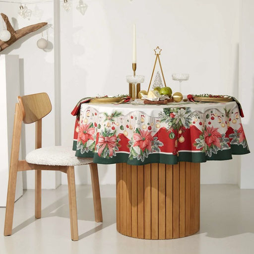 Скатерть Этель Рождественский венок, d=150 см, 100% хл, саржа 190 г/м2  фото 2