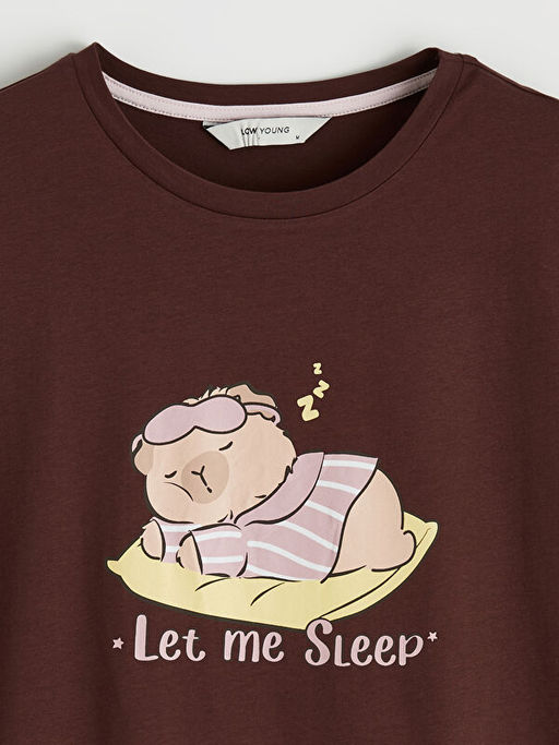 Bisiklet Yaka Bask?l? Kad?n Gecelik