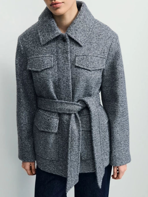 Куртка-рубашка из ткани с ворсом на поясе / Zarina  фото 4