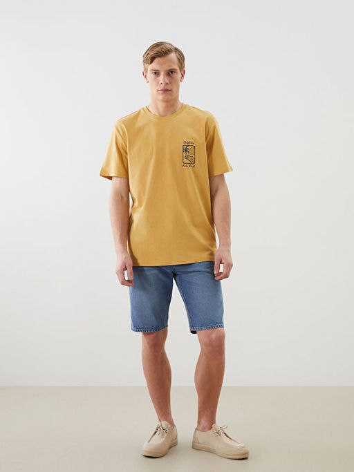 Bisiklet Yaka Bask?l? Erkek Ti??rt