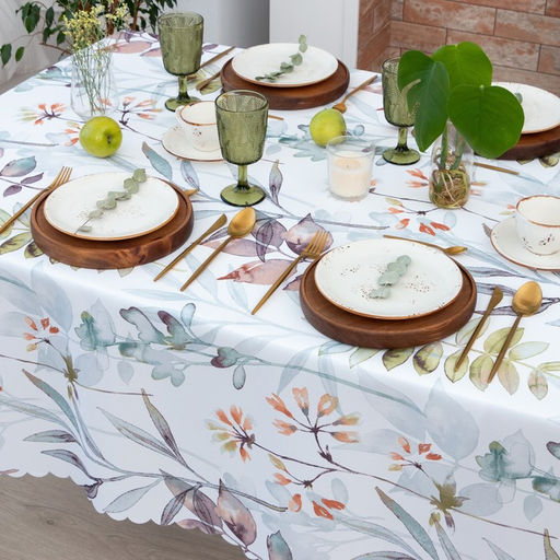 Скатерть Доляна. Акварельные листья, 145?220 см, 100% п/э