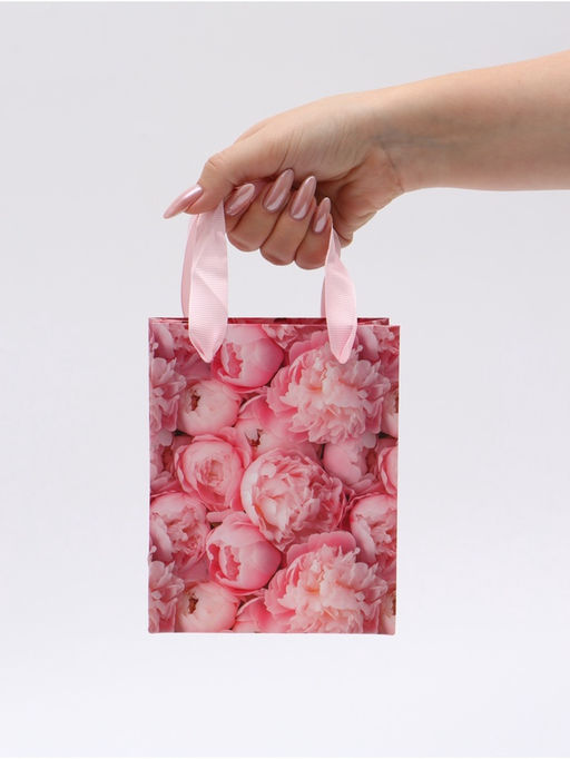 Цена за 2 шт. Пакет ламинированный двухсторонний Пионы, с тишью и открыткой, S, 12?15?5.5