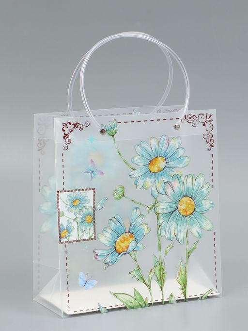 Пакет подарочный прозрачный, "Ромашки-васельки", 22 х 10 х 24 см