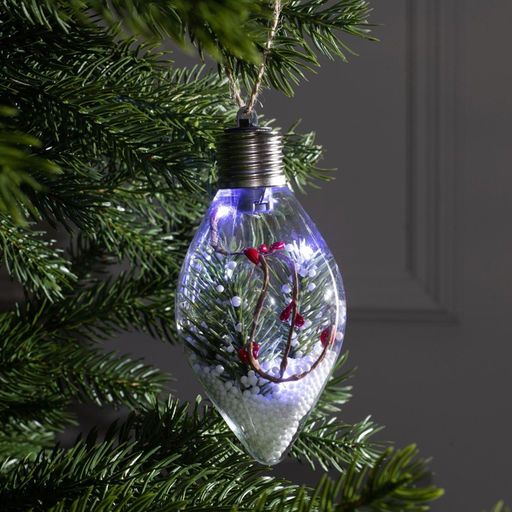 Ёлочный шар «Ветка ели», 5 LED, от батареек, свечение белое