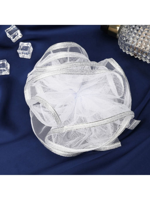 Цена за 6 шт. Бант для волос на резинке «Школьница», волна блеск, d=13 см, белый