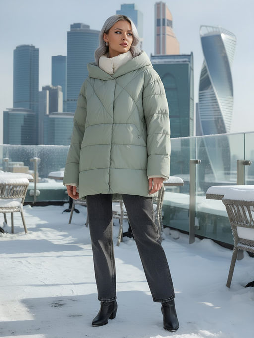 Куртка женская зимняя с капюшоном большого размера зеленого цвета 1170Z - Mtforce фото 29