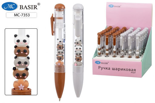 Ручка шар. автомат. "Мишки" (MC-7353) синяя, 0.7мм, объемный прозрачный корпус с фигурками внутри