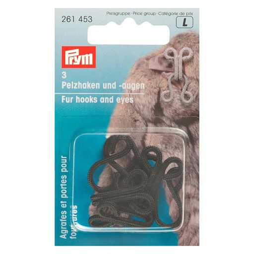 PRYM 261453 Крючки и петли для меховых изделий 25.2 мм в блистере 3 шт. черный