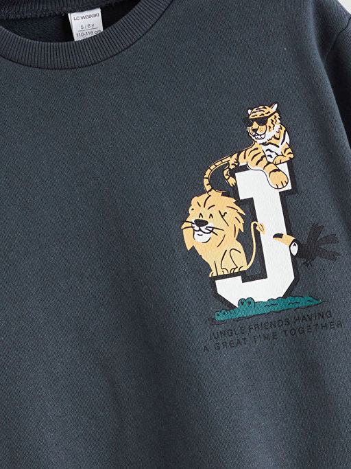 Bisiklet Yaka Bask?l? Erkek ?ocuk Sweatshirt