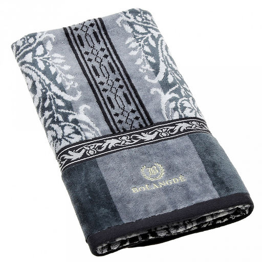 "Missoni-3025" Полотенце махровое 50х90см, плотность 375гр/м2, 100% хлопок, велюр, серый (синий), Bolangde (Китай)