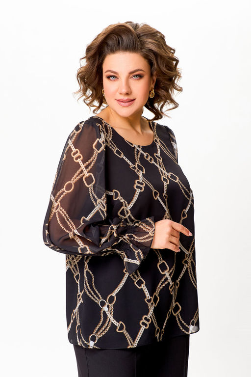 Блуза Swallow 803.2 черный+серебряный узор фото 754