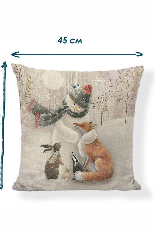 Наволочка декоративная рогожка Снеговик 1 шт