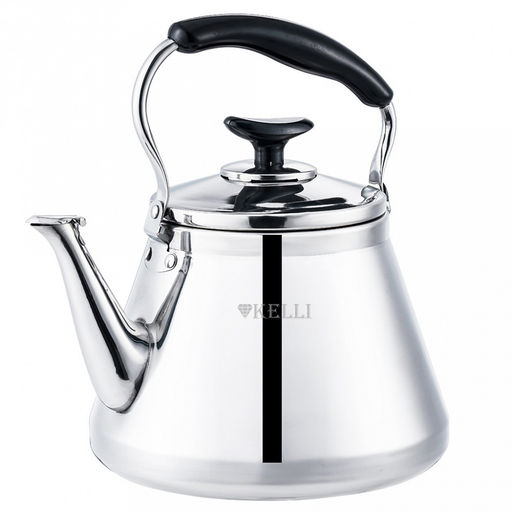 Чайник из нержавеющей стали "Kelli" 3л, со свистком, зеркальная полировка, подвижная ручка не нагревается (Китай) Подходит для всех видов плит.