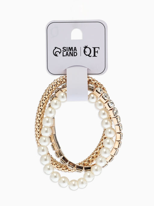 Браслеты «Стиль», набор 3 шт. шар №8, со стразами, тянется, белый в золоте