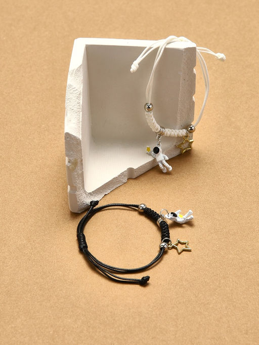 Браслеты парные «Неразлучники» космонавты со звёздами, чёрно-белые, 7 см