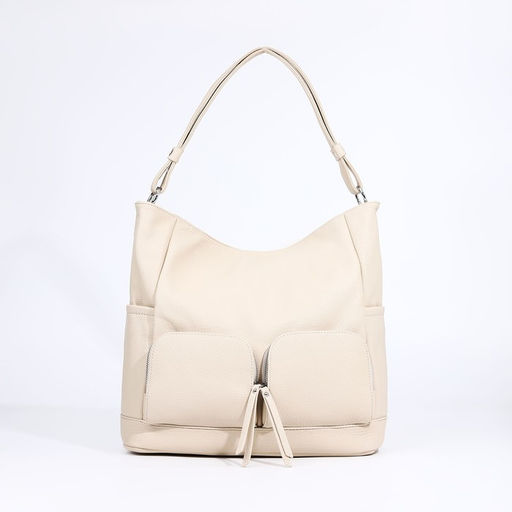 Сумка-тоут на молнии, 3 наружных кармана, цвет бежевый