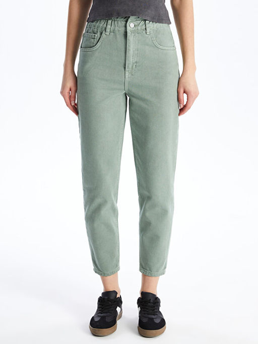 Beli Lastikli Slouchy Fit Kad?n Jean Pantolon