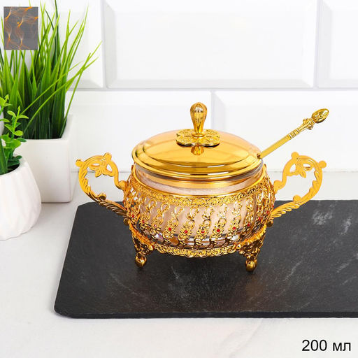 Сахарница 200 мл с ложкой / 200-1-Gold /уп 60/