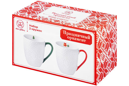 Набор 2 кружек 410 мл 12*9*11 см Праздничный орнамент, с цветной ручкой, фарфор - Elan gallery фото 7