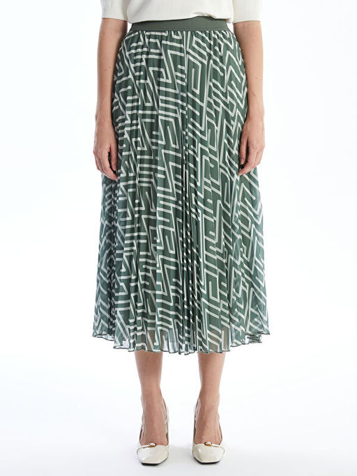 Beli Lastikli Desenli Pileli Kad?n Etek