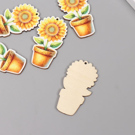 Цена за 10 шт. Декор для творчества дерево Подсолнух в горшке, 4.62.50.3 см - Арт узор фото 2