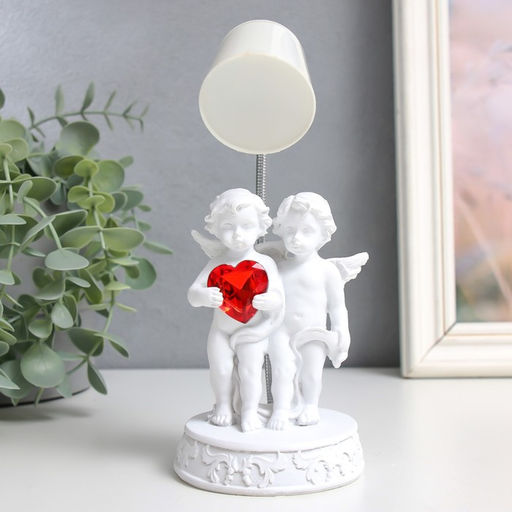 Фигурка светящаяся Лампа - ангелы с сердцем, белый, полистоун, 7.5?7.5?18 см, МИКС