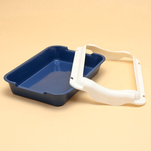 Туалет для кошек, 36×26×9 см, средний, с бортом, пластик, синий, белый