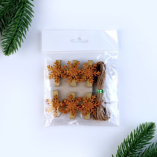 Цена за 2 шт. Прищепки декоративные новогодние Снежинки золотые, 6 шт.