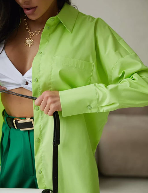 K13007 Рубашка хлопок OVER SIZE СВ_ЗЕЛЕНЫЙ