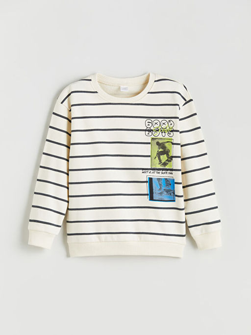 Bisiklet Yaka Bask?l? Erkek ?ocuk Sweatshirt