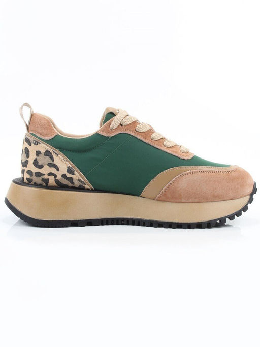 04-PDJ96-2 BEIGE/GREEN Кроссовки демисезонные женские (натуральная замша, натуральная кожа, текстиль)