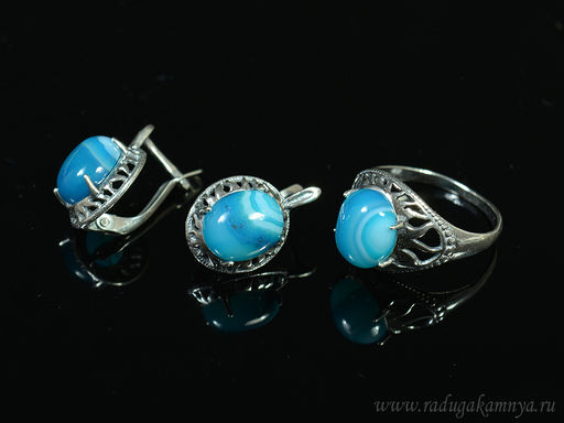 Кольцо Серьги с агатом тонированным, цв.зеленый размер 20 - Радуга камня фото 2