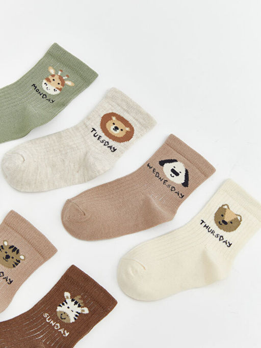 Hayvan Bask?l? Erkek Bebek Soket ?orap 7li