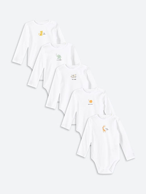 Bisiklet Yaka Bask?l? Erkek Bebek ??t??tl? Bodysuit 5li