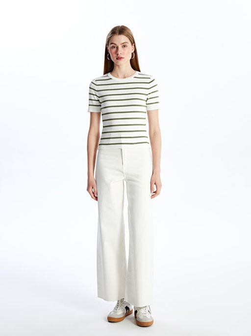 Bisiklet Yaka ?izgili K?sa Kollu Kad?n Triko Kazak - Waikiki фото 3