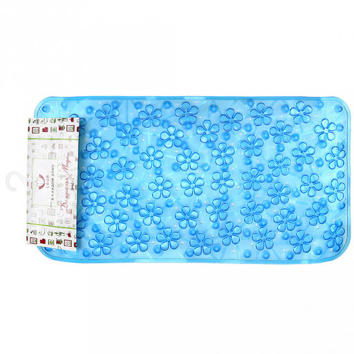 Коврик в ванную Незабудки 35х69см с присосками прозрачный, прямоугольный, цвета микс (Китай)