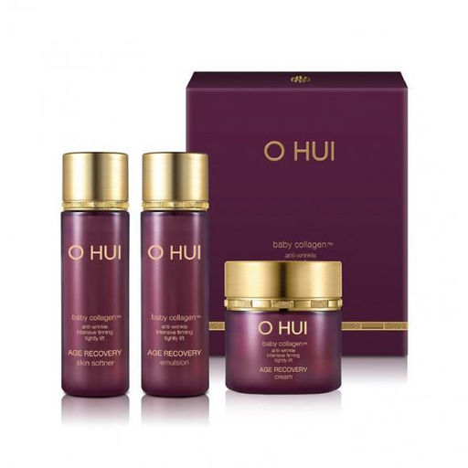 Набор миниатюр антивозрастных восстанавливающих с коллагеном O HUI Age Recovery 3pcs Gift Set, Softner 20ml, Emulsion 20ml, Cream 7ml