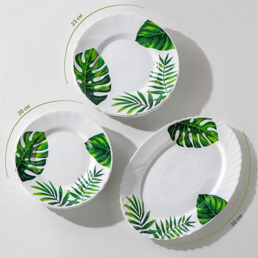 Столовый сервиз Доляна «Лист папоротника», 37 предметов, стеклокерамика, белый