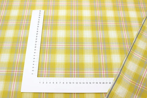 Вареный (стираный) хлопок Клетка цв.горчично-желтый/розовый коралл, ш.2.5м, хл-100%, 115гр/м.кв - Купава фото 2