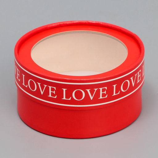 Коробка для макарун, кондитерская упаковка тубус с окном Love, 12×12×5 см