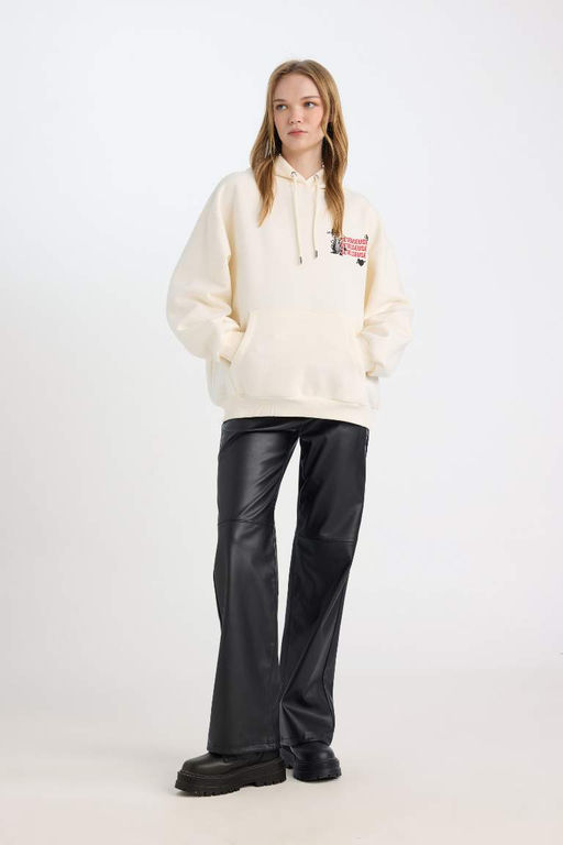 Женская толстая толстая толстая толстая толстовка с капюшоном и принтом Cool Beetlejuice Oversize, широкий крой - Defacto фото 5