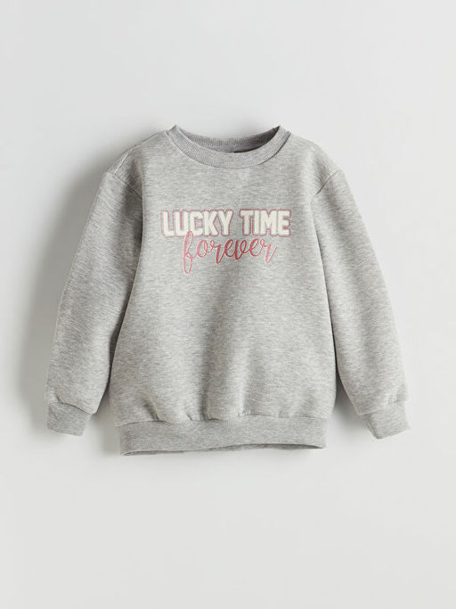 Bisiklet Yaka Yaz? Bask?l? K?z ?ocuk Sweatshirt