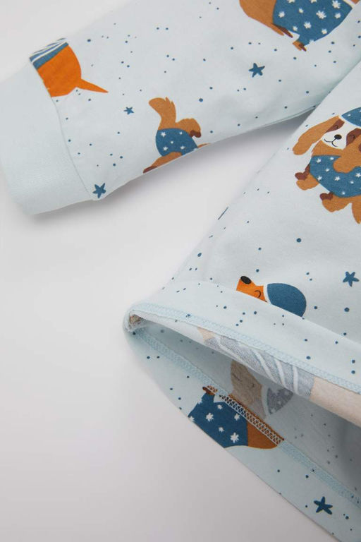 Пижамный комплект из чесаного хлопка с длинными рукавами и рисунком для маленьких мальчиков - Defacto фото 5