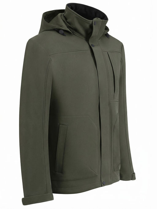 Ветровка мужская софтшелл виндстоппер с капюшоном спортивная цвета хаки 9617_1Kh
