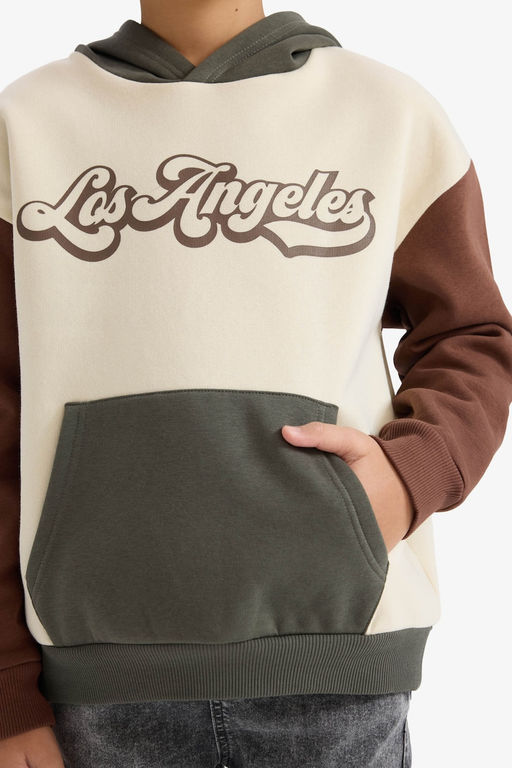 Oversize Kap__onlu Pamuklu Bask_l_ Sweatshirt Erkek _ocuk - Defacto фото 4
