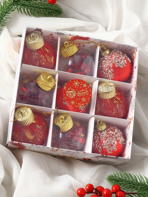 Ёлочные игрушки Капризы зимы, шары новогодние, d=6 см, 9 шт. красный - Зимнее волшебство фото 14