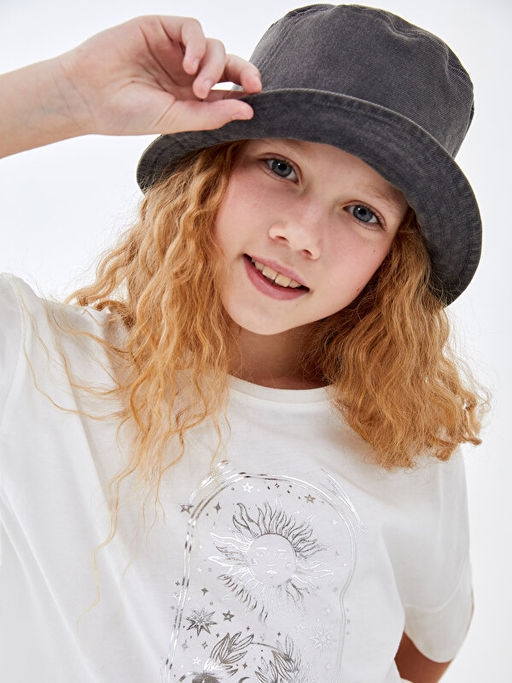 Bisiklet Yaka Bask?l? K?sa Kollu K?z ?ocuk Crop Ti??rt - Waikiki фото 6