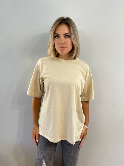 K11662 Футболка OVER SIZE (плотный хлопок) БЕЖЕВЫЙ