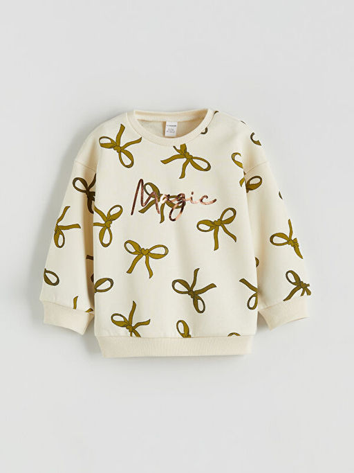 Fiyonk Bask?l? K?z ?ocuk Sweatshirt ve Tayt