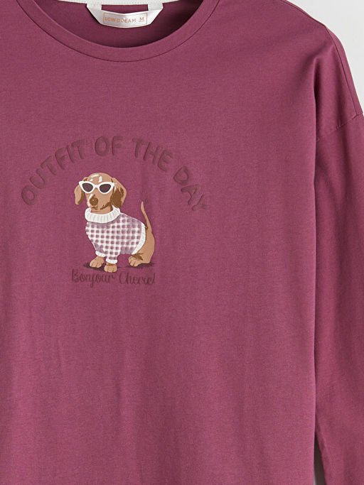 Bisiklet Yaka Bask?l? Kad?n Pijama ?st?